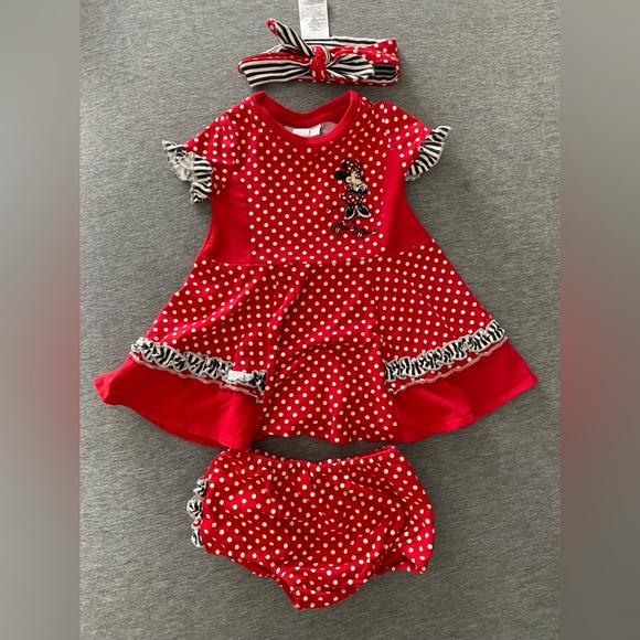 Disney Baby girl Minnie Dress With Matching Bloomer And Headband - Picture 1 of 5